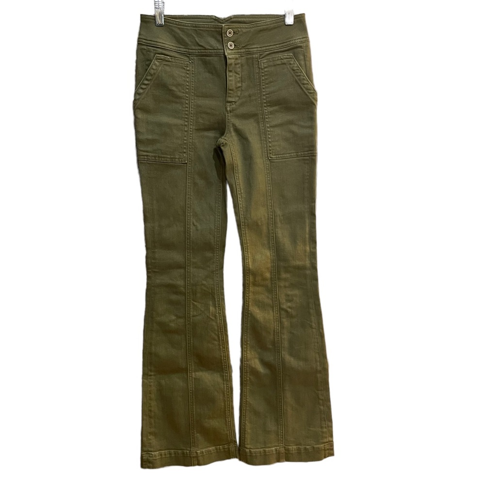 Pilcro and the Letterpress Anthropologie Army Green High-Rise Trouser Bootcut